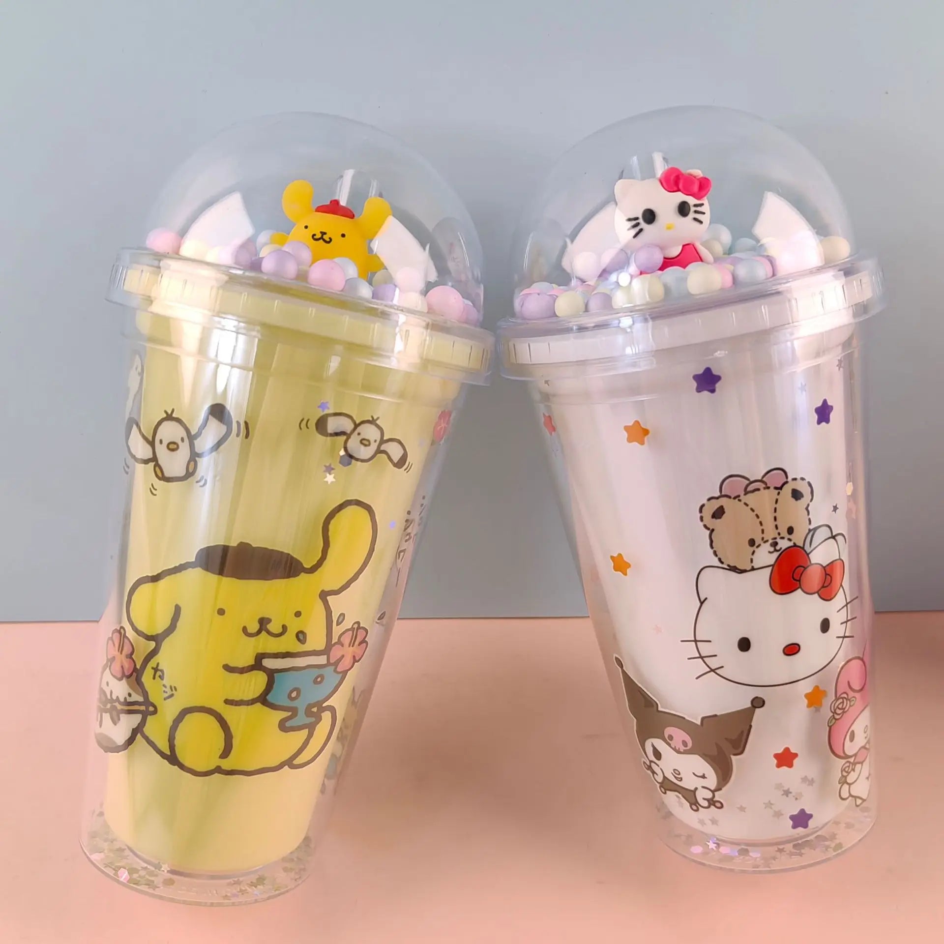 New Anime Sanrio Hello Kitty Cinnamoroll Melod Kuromi Water Cup Double-Layer Plastic Cup Portable Sport Mug Straw Water Cup Gift