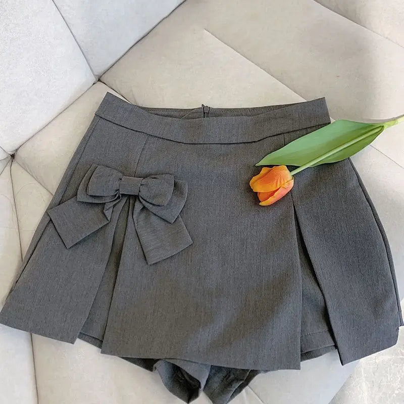 Zoki Cute Bow Women Sexy Pleated Skirt Janpan Sweet High Waist Student A Line Mini Skirt Summer Zipper Female Solid Color Skirt