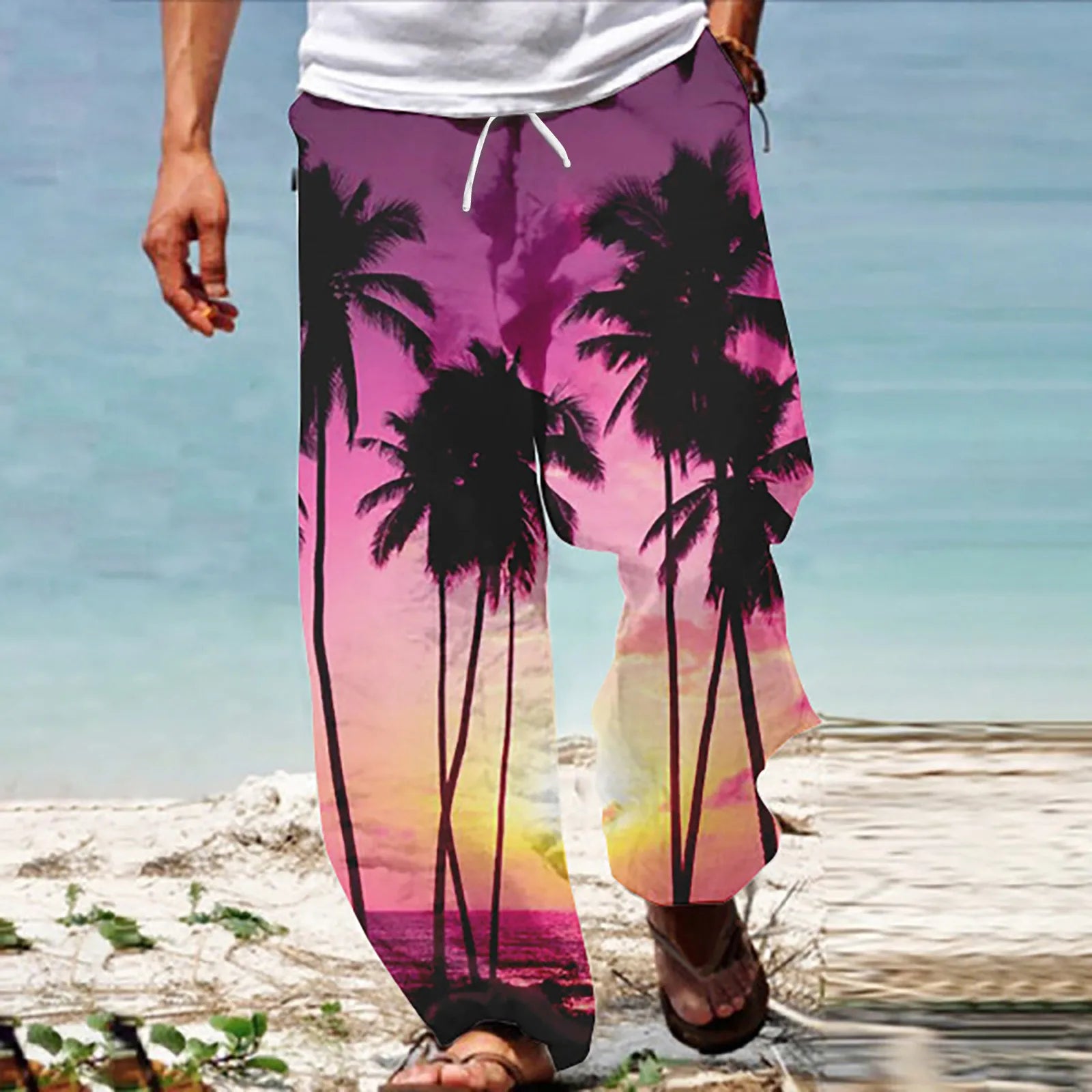 Summer Beach Hippie Harem Pants For Men Streetwear Baggy Boho Yoga Hawaiianss Drop Crotch Trouser Men&