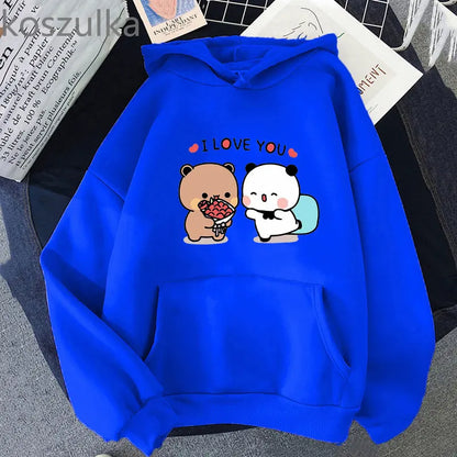 Panda Bear Cartoon Bubu And Dudu Kawaii Print Hooded Men Women Couple Hoodies Plus Size Pullover Harajuku Unisex Sweatshirt