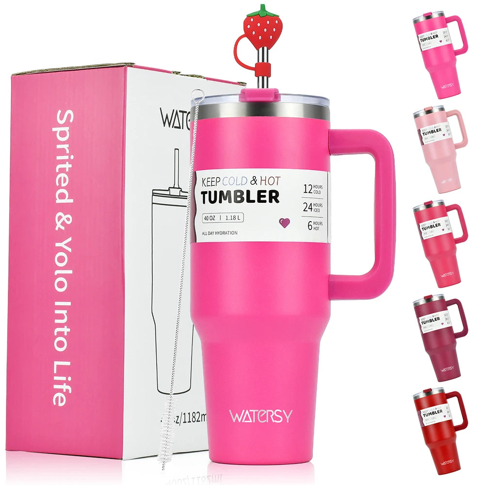 40OZ Large Capacity Tumbler Stainless Steel Thermos Bottle with Handle &amp; Straw Portable Insulated Cup Car Travel Ice Cup