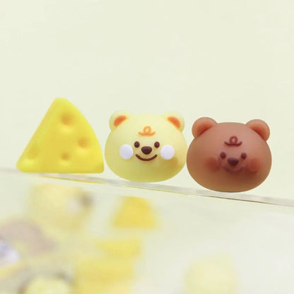 3pcs Elasticity 3D Shape Eraser Traceless Cheese Bear Panda Fast Food Pencil Wiping Eraser Dustless Sharing Packing Mini Eraser