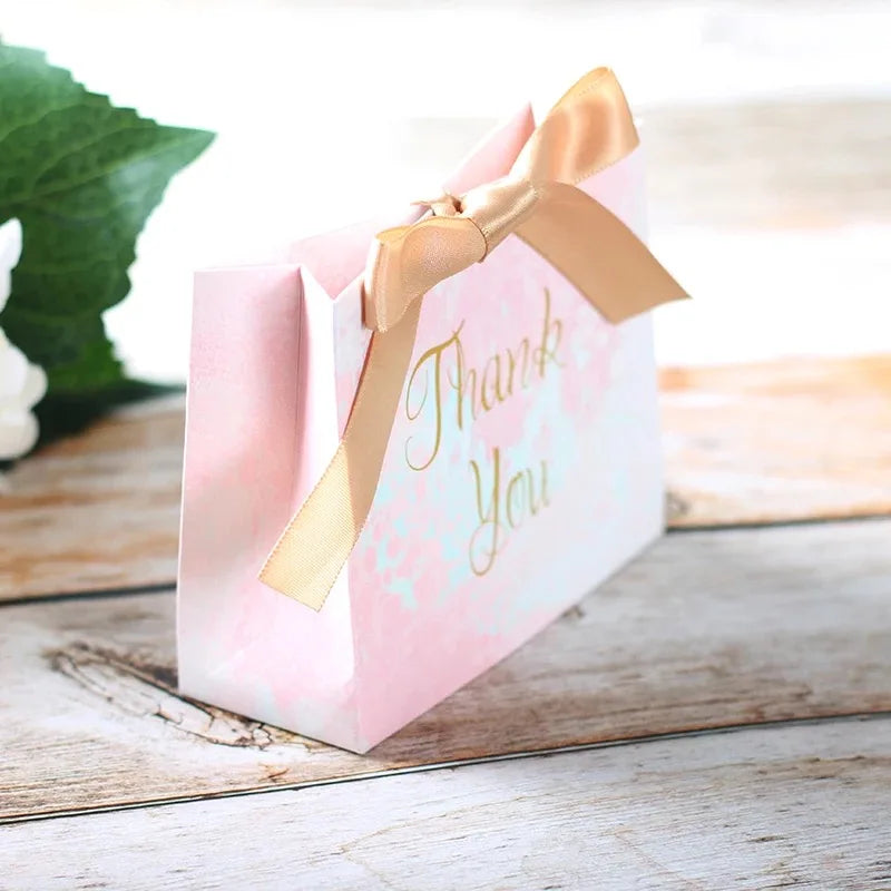 30pcs Pink / white marble style Candy Boxes Chocolate Bag baby shower Party Wedding Favors thank you souvenirs Gift Bag wrapper