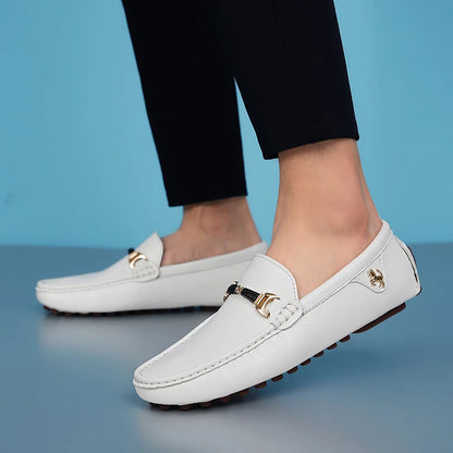 2022 White Loafers Men Handmade Leather Shoes Black Casual Driving Flats Blue Slip-On Moccasins Boat Shoes Plus Size 46 47 48