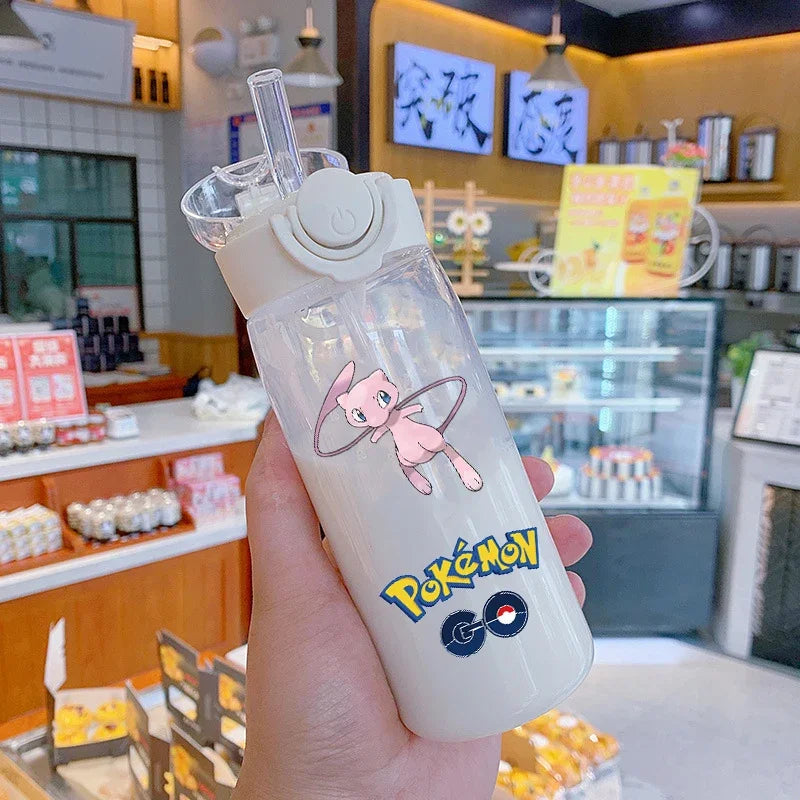 400ML/600ML Anime Pokemon Portable Sports Straws Water Cup Pikachu Charizard Outdoor Camping Fitness Kids Plastic Water Bottle