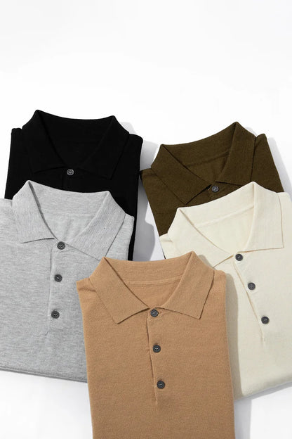 2024 Classic Men Knitwear Silk Wool Blend Sweater Pullover Polo Neck T-Shirt Short Sleeved Loose Cool High-Quality Clothing Tops