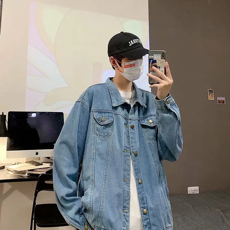 Black Denim Short Jacket Men Jeans Jacket Coats Casual Windbreaker Pockets Overalls Bomber Streetwear Man Clothing Outwear