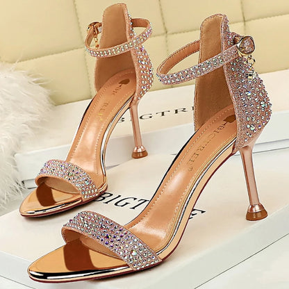 BIGTREE Shoes Rhinestone High Heels Women Pumps Sexy Kitten Heels Party Shoes Open Toe Women Sandals Heel Stiletto Wedding Shoes