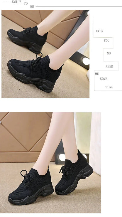 Hidden Heels White Women Spring Breathable Mesh Casual Platform Sneakers Surface Shoes 2023 New Thick Bottom Footwear Round Head