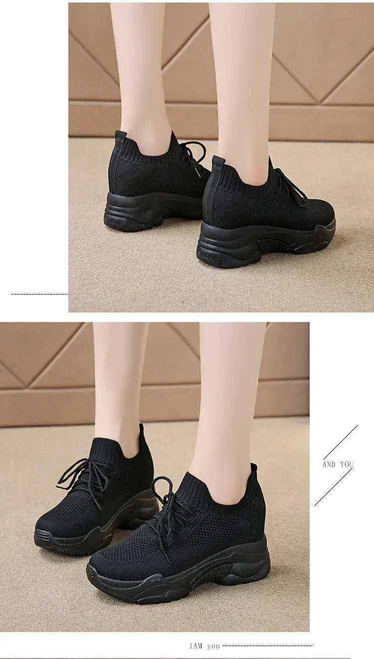 Hidden Heels White Women Spring Breathable Mesh Casual Platform Sneakers Surface Shoes 2023 New Thick Bottom Footwear Round Head