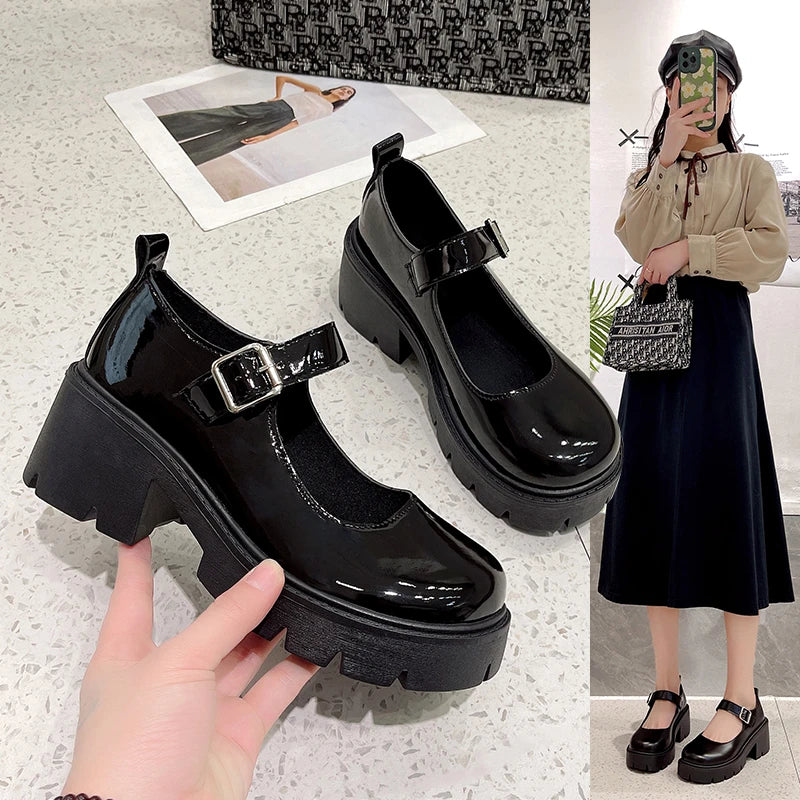 Shoes Platform Shoes Heels  Women Japanese Style Vintage Pumps for Women College Student Women&