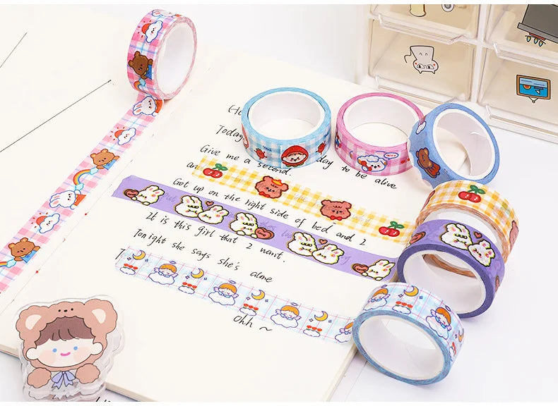 1 Piece 5m Masking Tape Decorative Adhesive Scrapbooking Bear Rabbit Album Stationery Washi Tape Stationery Stickers Photo Diary