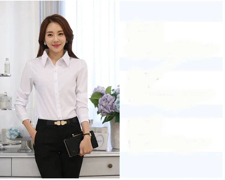 Plus Size White Shirt Women Autumn New Office Lady Working Clothes Long Sleeve Bottom Blouse Korean Fashion SlimWomen Clothing