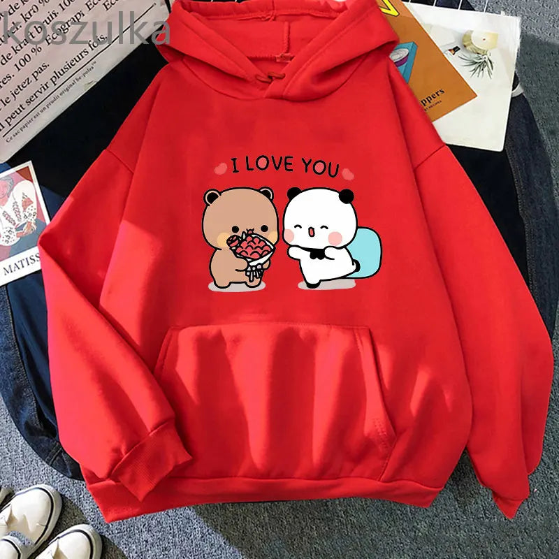 Panda Bear Cartoon Bubu And Dudu Kawaii Print Hooded Men Women Couple Hoodies Plus Size Pullover Harajuku Unisex Sweatshirt