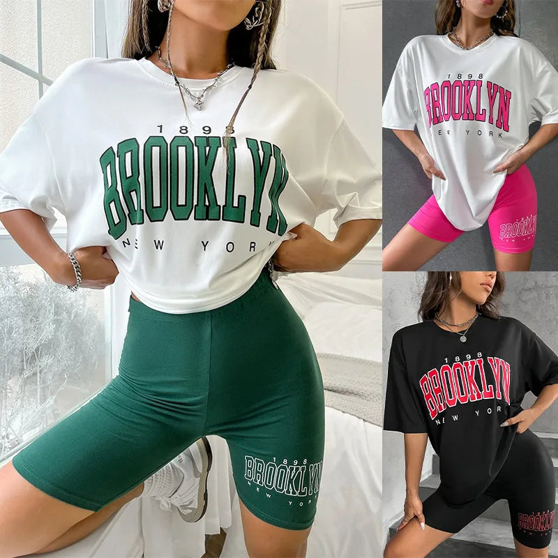 Summer New Ladies Two-Piece Fashion Pajamas Loose Tight Pajama Shorts Slim Drop-Shoulder Models Casual Pajamas Homewear Set