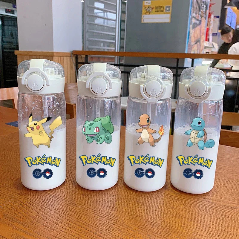 400ML/600ML Anime Pokemon Portable Sports Straws Water Cup Pikachu Charizard Outdoor Camping Fitness Kids Plastic Water Bottle