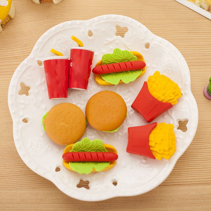 4 pcs/pack Kawaii Rubber Hot dog Cake Hamburger Food Drink cola Eraser For Kids Novelty Stationery Kid Gift Toy Cute