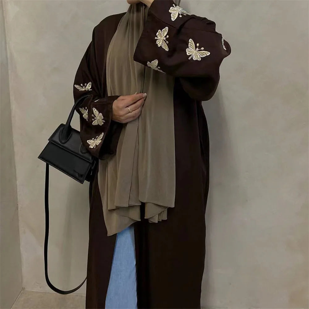 Embroidery Butterfly Open Abaya Ramadan Dubai Saudi Luxury Abayas Islamic Woman Clothing Dress Kimono for Muslim Women Dresses