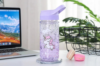 Stylish Double Straw Unicorn Ice Cup Summer Cold Drink Juice Coffee Water Cup Boy&