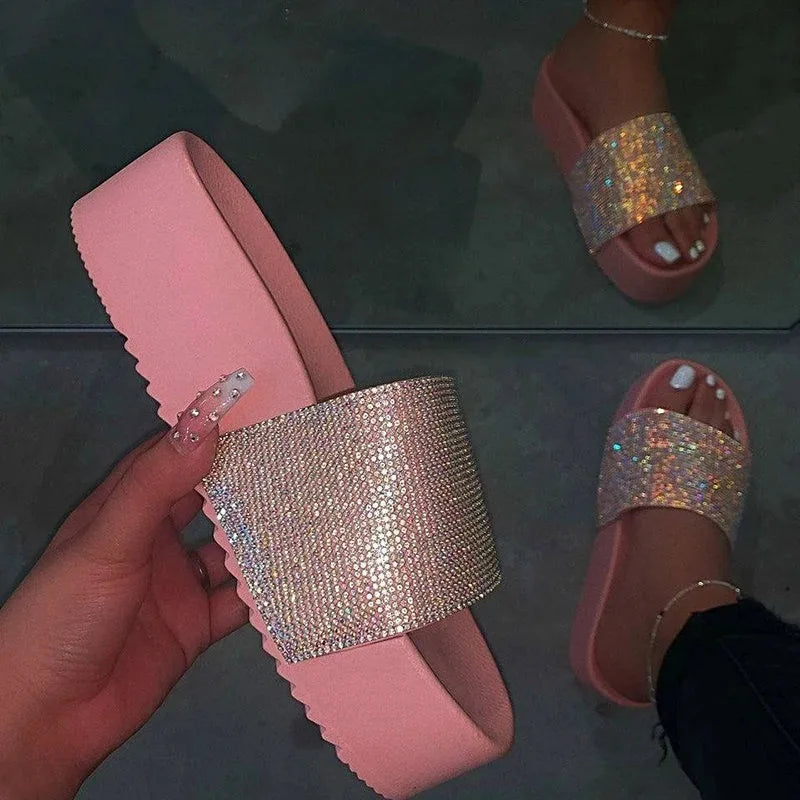 Spring/summer/women waterproof platform thick bottom rhinestone slippers candy-colored beach sandals outdoor wild fashion ladies