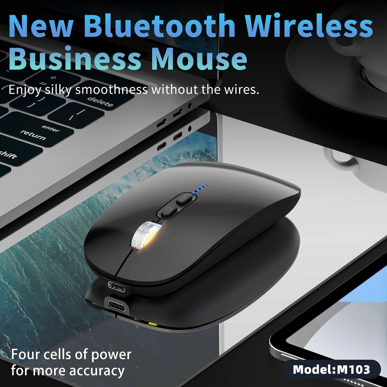 Ultra-thin 3 Modes 2.4Ghz USB and 2 Bluetooth 5.1 Wireless Mouse Power Display Ergonomic Rechargeable Silent Mice for PC Laptop