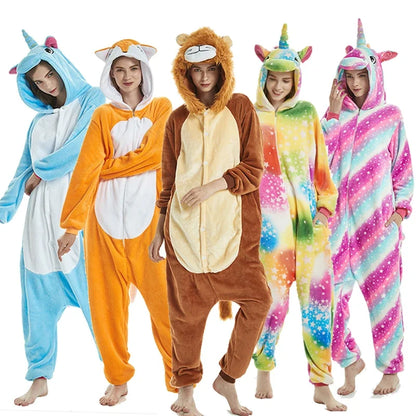 New Animal Unicorn Pajamas Adults Winter Sleepwear Kigurumi Cat Panda Unicornio Pyjamas Women Onesie Anime Costumes Jumpsuit