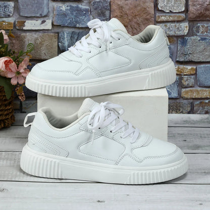 Trend Four Seasons Thick Sole White Leather Sneakers Platform Tennis Men Woman Round Head Casual Sneaker Outdoor Couple Shoes