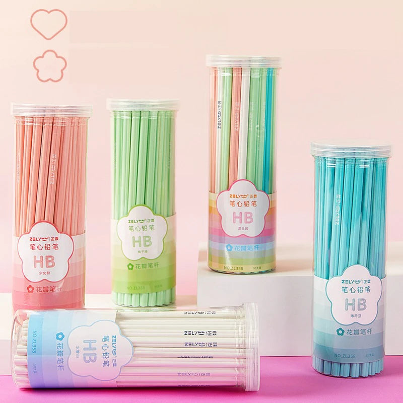 50Pcs/Pack 2B/HB Pencils Petal flower pencil love heart Standard Pencil Macaron color Cute Stationery Office School Supplies