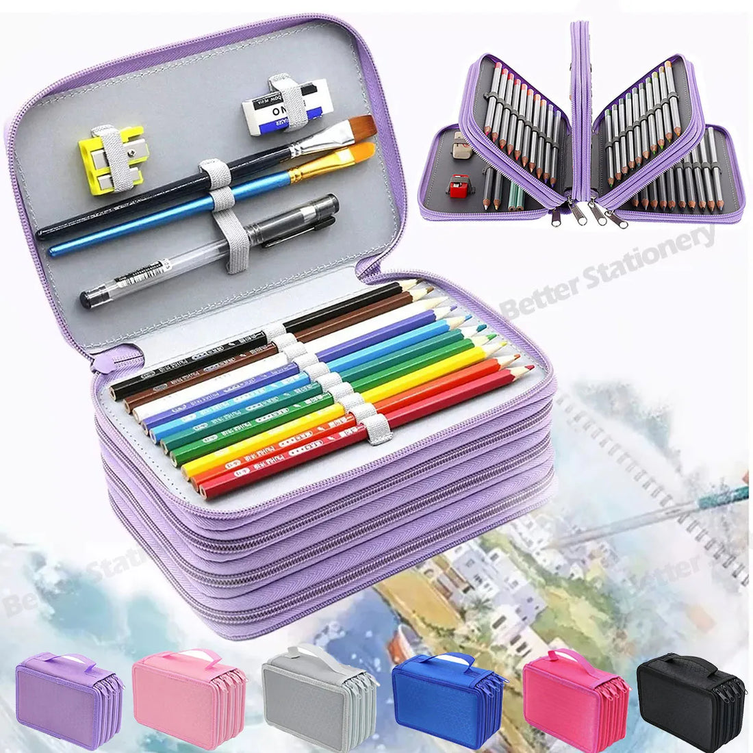 72 Holes 4 Layers Pencil Case Box Portable Large Capacity Pen Bag Pouh Holder with Zipper Pocket School Supplies Stationary