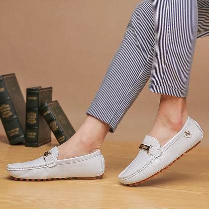 2022 White Loafers Men Handmade Leather Shoes Black Casual Driving Flats Blue Slip-On Moccasins Boat Shoes Plus Size 46 47 48