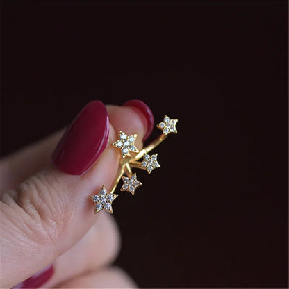 925 Sterling Silver Plated 14K Gold Sparkling Zircon Star Earrings for Women High Quality Wedding Jewelry Accessories