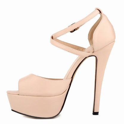 LOSLANDIFEN Women Pumps Fashion Platform Peep Toe Matte Leather Buckle Bride Shoes Woman Sexy Extremely High Heels 817-8MA