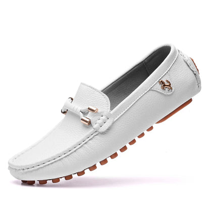 2022 White Loafers Men Handmade Leather Shoes Black Casual Driving Flats Blue Slip-On Moccasins Boat Shoes Plus Size 46 47 48