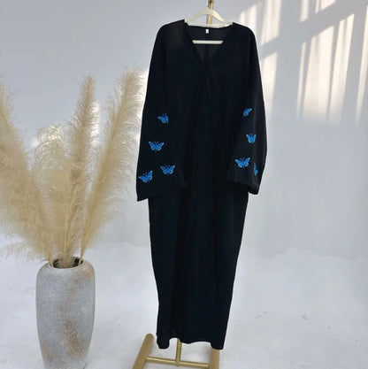 2024 New Butterfly Embroidery Abaya for Muslim Women Elegant Party Dresses Middle East Türkiye Dubai Cardigan Islam Clothing