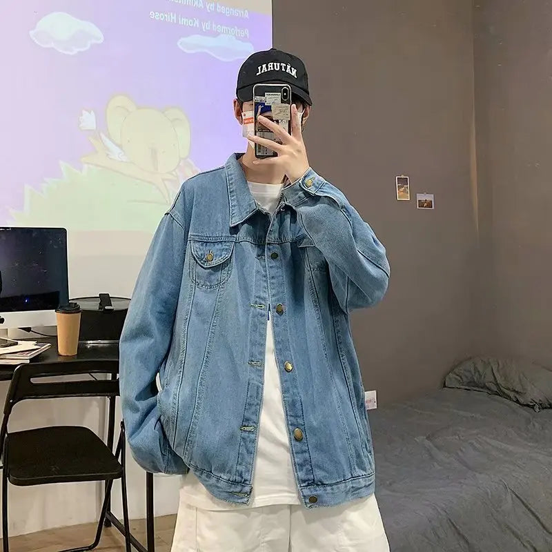 Black Denim Short Jacket Men Jeans Jacket Coats Casual Windbreaker Pockets Overalls Bomber Streetwear Man Clothing Outwear