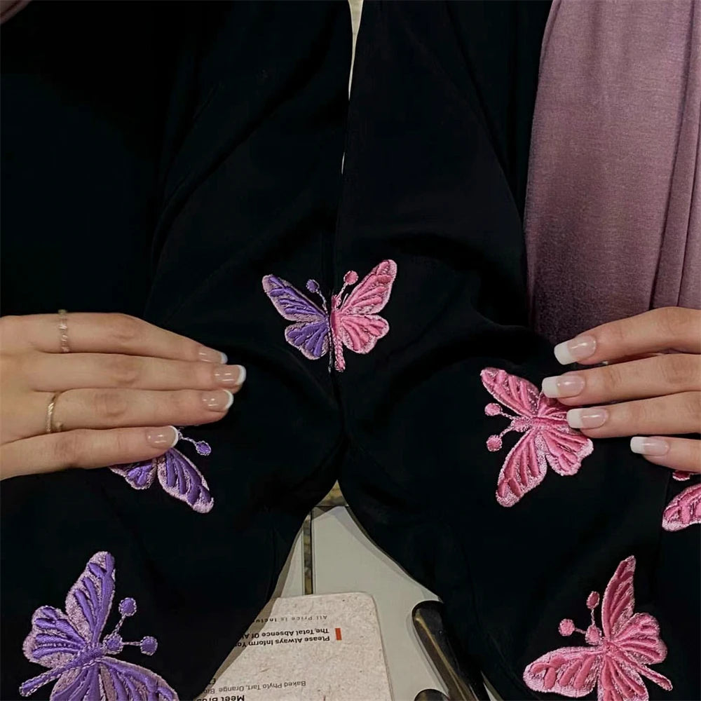 Embroidery Butterfly Open Abaya Ramadan Dubai Saudi Luxury Abayas Islamic Woman Clothing Dress Kimono for Muslim Women Dresses