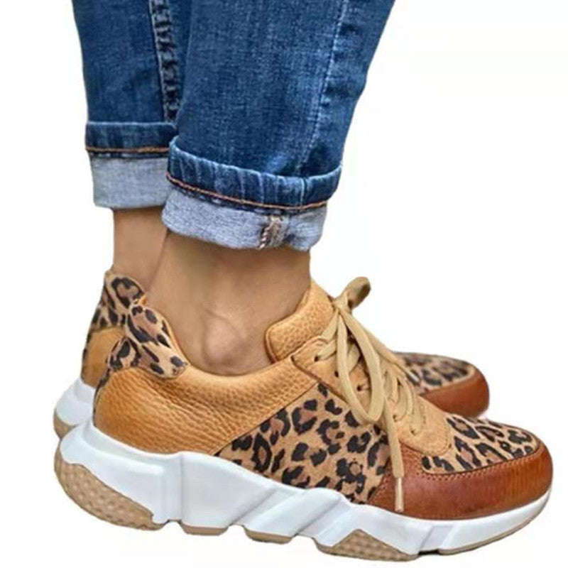 Plus size 36-44 New Thick-soled Round Toe Low-top Leopard Print Women&