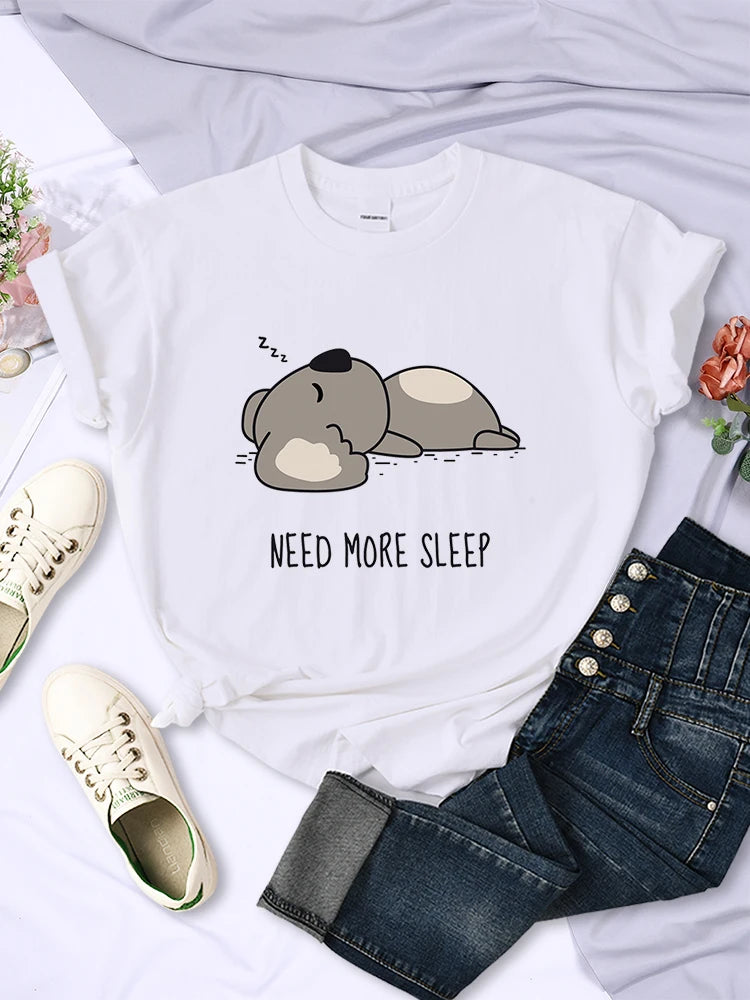 Need More Sleep Cartoons Bear Women T-Shirt Street Plus Size Top Fashion Hip Hop Casual Clothing Personality Female Short Sleeve