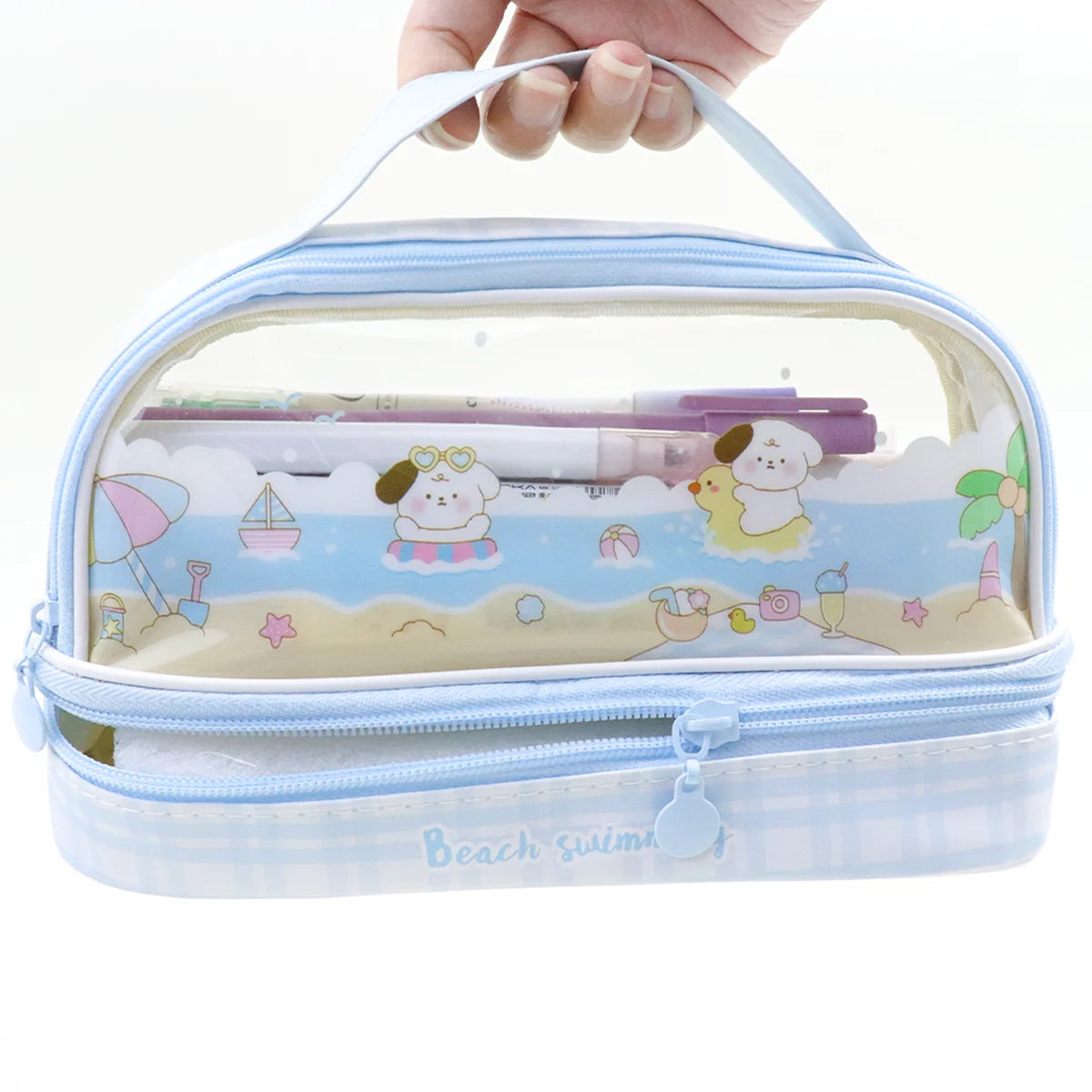 Kawaii Pencil Case Double Layer Large Capacity Pen Bag Cartoon Portable Box School Student Supplies Stationary Organizer