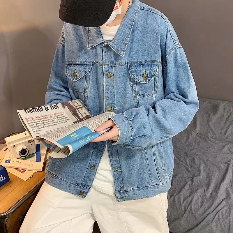 Black Denim Short Jacket Men Jeans Jacket Coats Casual Windbreaker Pockets Overalls Bomber Streetwear Man Clothing Outwear