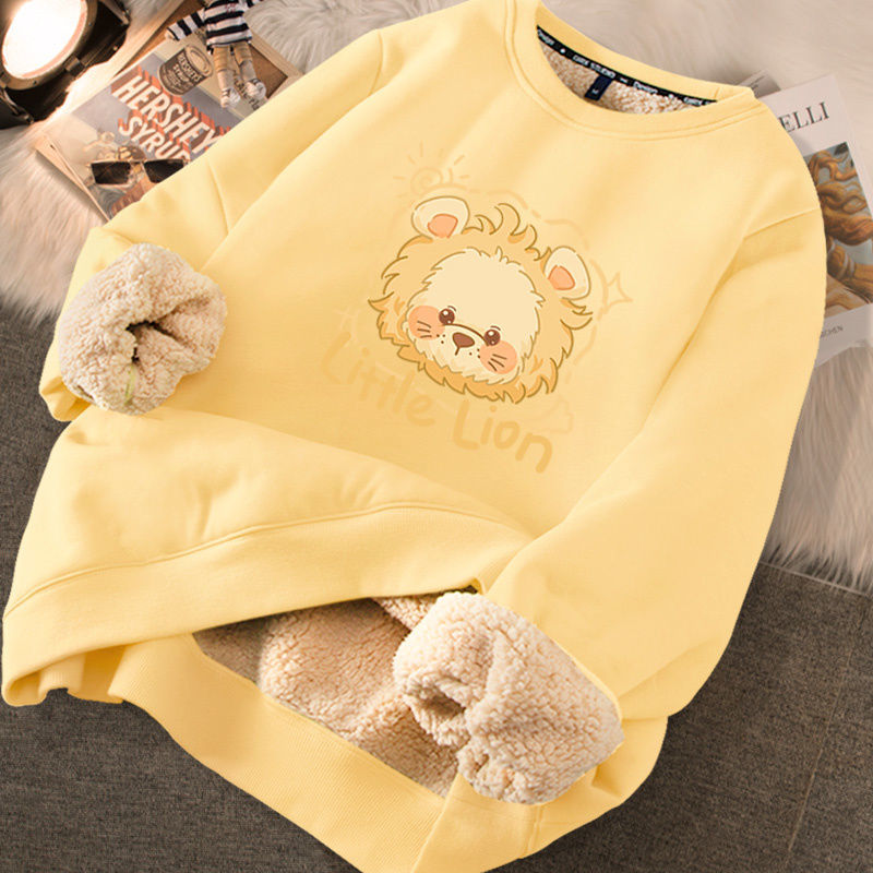 EVNISI Autumn Winter Women Lambswool Thicken Thermal Sweatshirts Printed Cute Fleece Warm Hoodies Women Casual Loose Sweatshirts