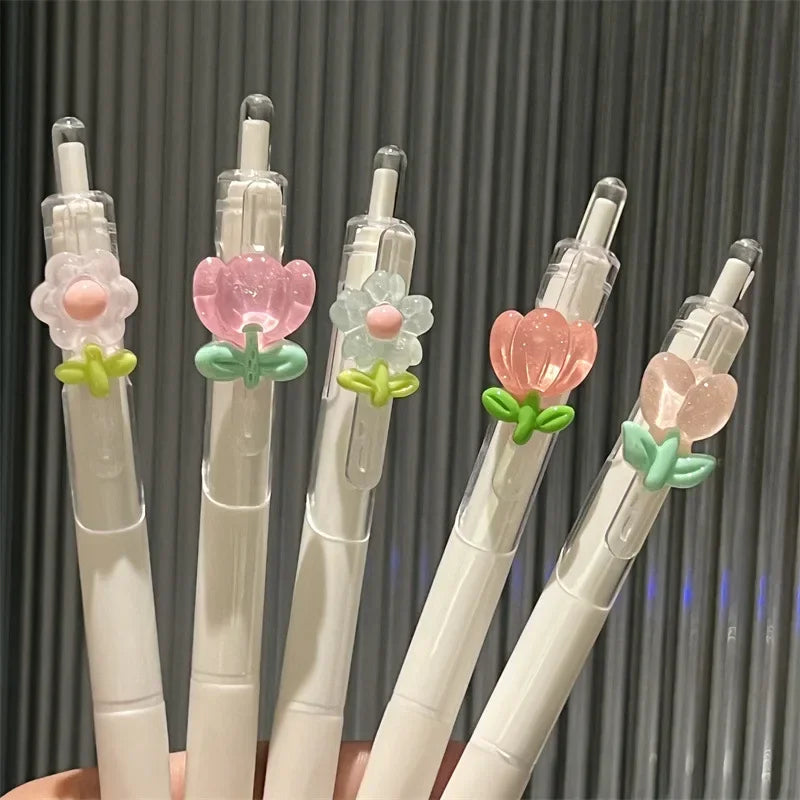 2 Pcs Cute Pens Kawaii Flower Gel Pen Quick-Drying Black Ink Aesthetic Stationery Supplies School Pens Random Color Stationary