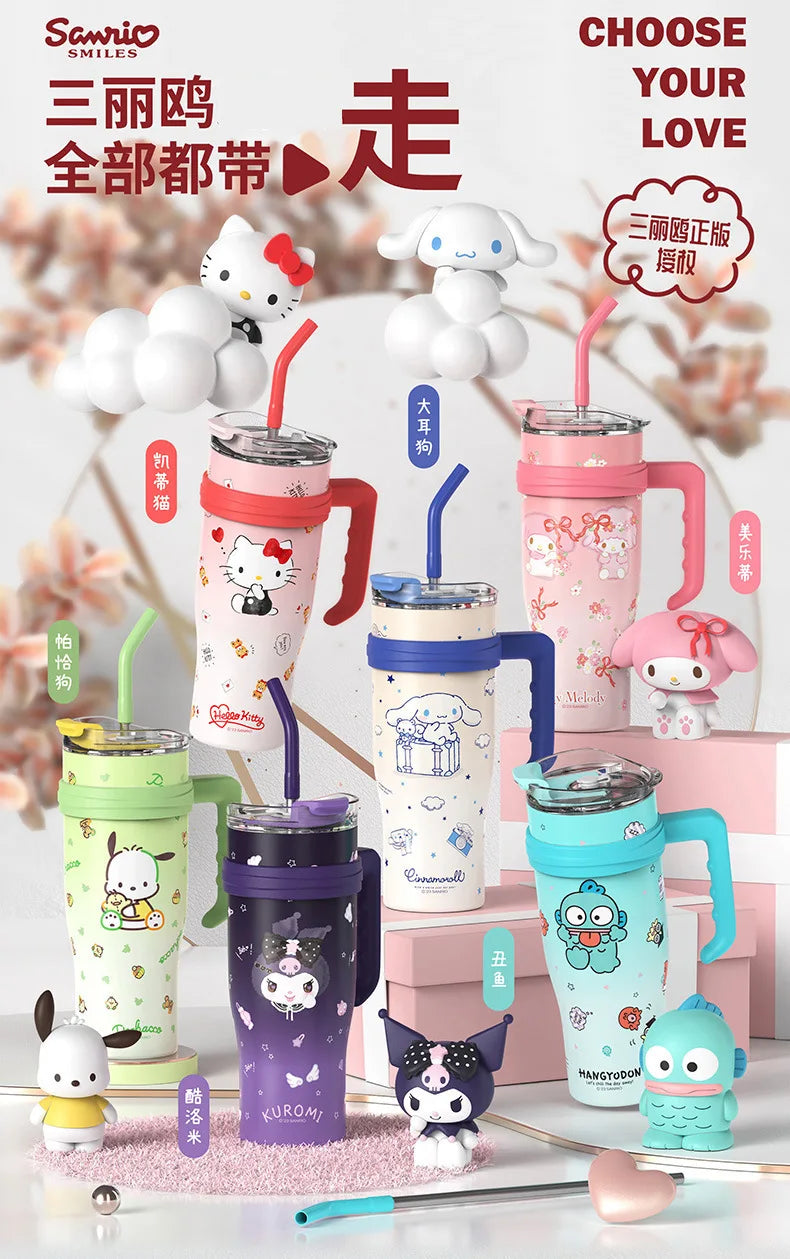 Sanrio Thermos Bottle 1200ml Kuromi Cinnamoroll Sippy Water Cup Vacuum Flask Kawaii Stainless Steel High Capacity Insulated Mug