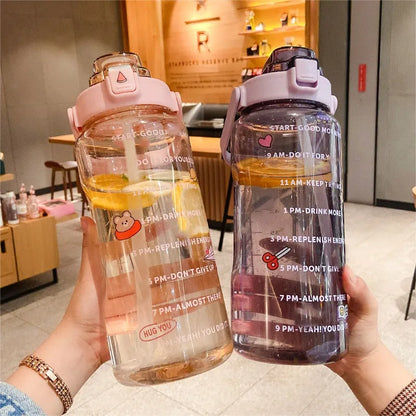 2 Liter Water Bottle with Straw Kids Girls Large Portable Bottles Sports Fitness Cup Summer Cold Water Motivational Water Bottle