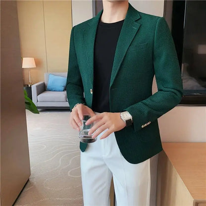 Man Suits and Blazers White Business Coats Dress Jackets Waffle Jacket for Men Clothing Korean Style Clothes Simple Breasted