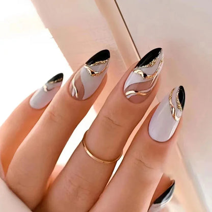 24pcs/Box Detachable Almond False Nails Short Wearable French Stiletto Fake Nails Full Cover Nail Tips Press On Nails