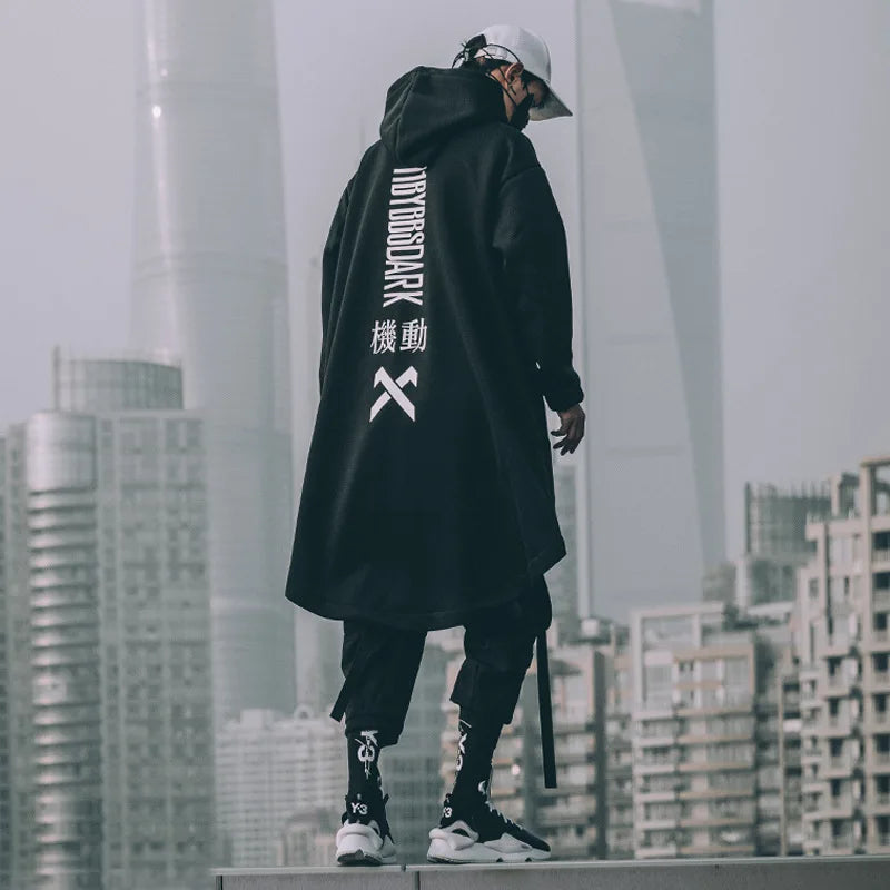 Emo Men Japanese Harajuku Sweatshirt Oversize Hoodie Korean Cloak Hip Hop Gothic Outwear Streetwear Techwear Coat Tops Clothes