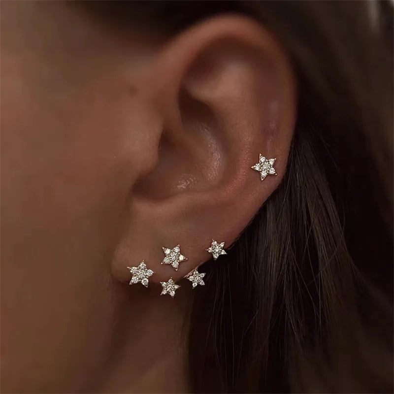 925 Sterling Silver Plated 14K Gold Sparkling Zircon Star Earrings for Women High Quality Wedding Jewelry Accessories