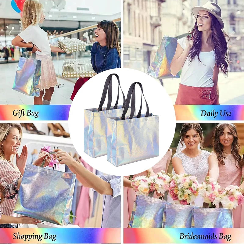 1/5/10Pcs Iridescent Gift Bags for Wedding Birthday Party Christmas Gift Packaging Bachelorette Party Bridesmaid Gift Supplies