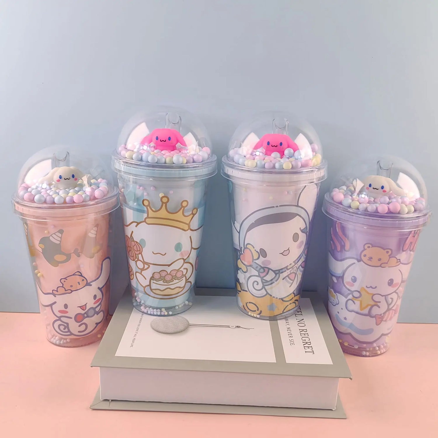 New Anime Sanrio Hello Kitty Cinnamoroll Melod Kuromi Water Cup Double-Layer Plastic Cup Portable Sport Mug Straw Water Cup Gift